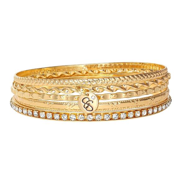 NEW Jessica Simpson Women's Bling Golden Bangle Bracelet Jewelry Set, Set of 5 - Picture 1 of 3